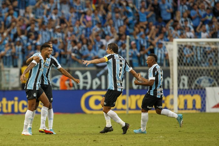 Jogadores do Grêmio em comemoração