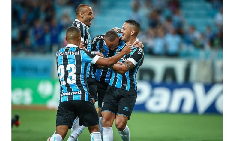 Jogadores do Grêmio em comemoração