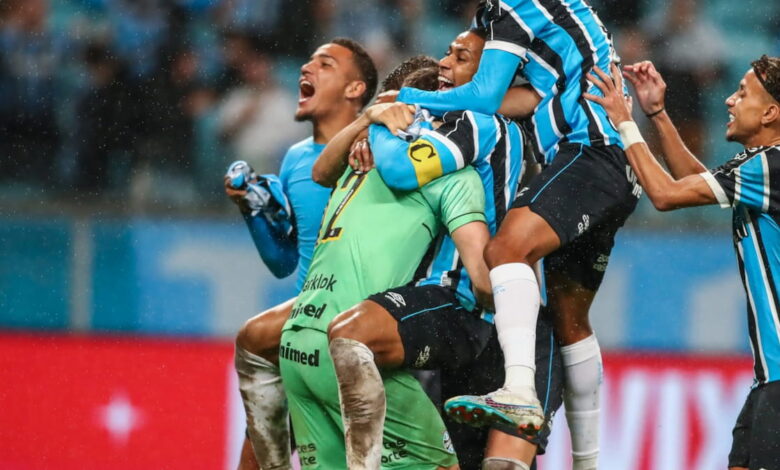 Jogadores do Grêmio em comemoração