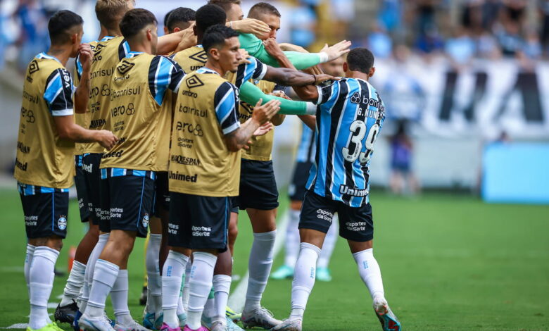 Jogadores do Grêmio em comemoração