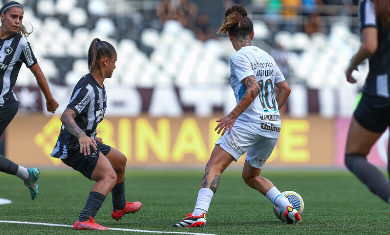 Jogadoras de Grêmio e Botafogo durante Brasileirão feminino